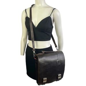 VINTAGE BROWN  LEATHER CROSSBODY BAG MESSENGER BAG UNISEX SHOULDER BAG MEN WOMEN